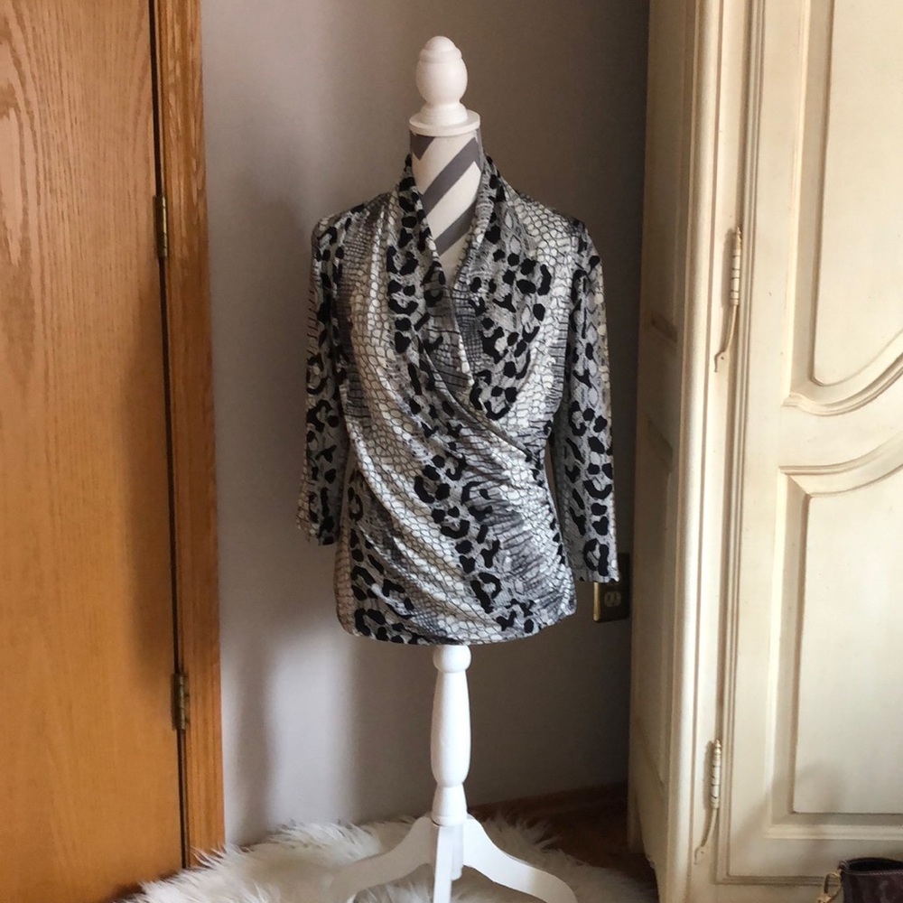 Black, white, grey blouse